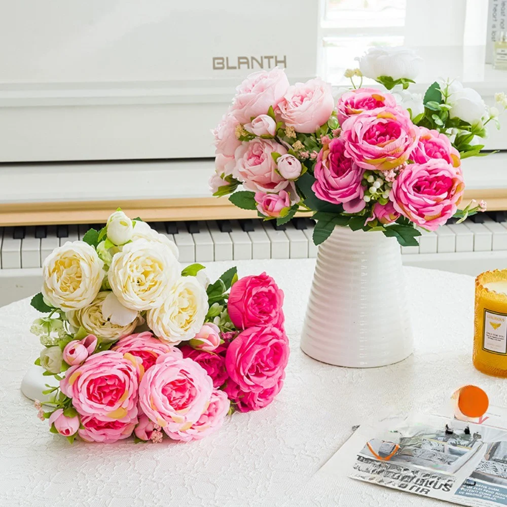 5 شوكات ربيعية ملونة من زهور الفاوانيا الاصطناعية - براعم الفاوانيا الصناعية الحريرية النابضة بالحياة لديكور المنزل وحفلات الزفاف والحفلات #3