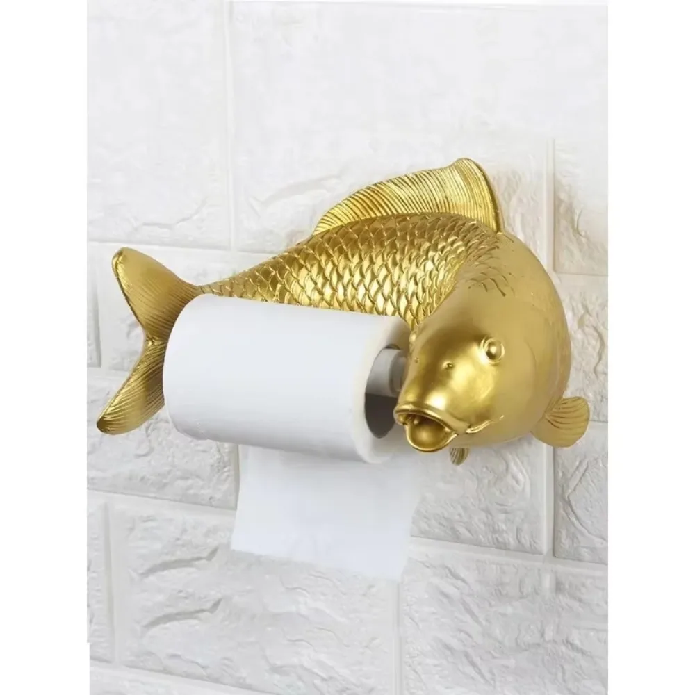 Toilet Paper Roll Holder Creative Personality Toilet Paper Towel Holder Bathroom No Punching Cute Household Carp Paper Holder