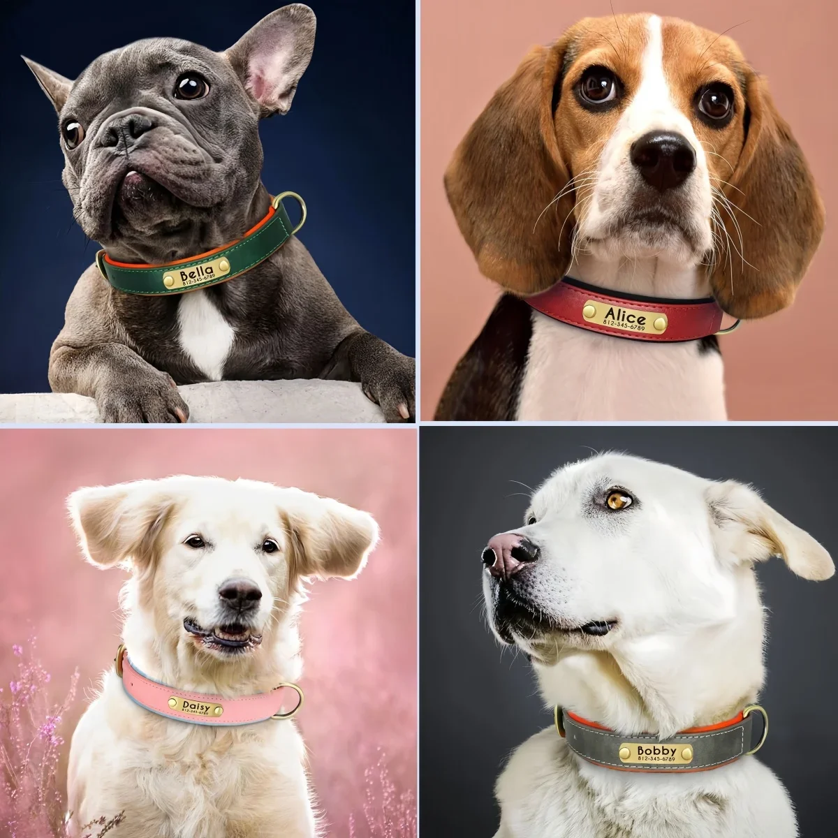 Customized Dog Collar Soft Padded Leather Pet Collar For Small Medium Large Dogs With Free Engraved Nameplate ID Tag Anti-lost