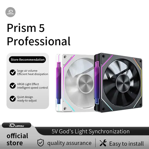 LDPCSJ OEM PRISM 5 PRO Ventilador de chasis de computadora 12 cm ARGB 4 pines PWM Ventilador de enfriamiento silencioso 12 V Gran volumen de aire 45.2 CFM/800-1600 RPM