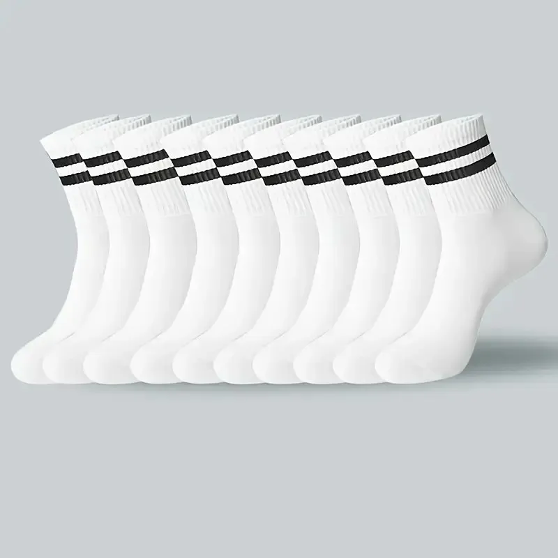 Calcetines de cuello redondo a rayas para hombre y mujer, calcetín informal transpirable a prueba de olores que absorbe el sudor para todas las estaciones, primavera y otoño