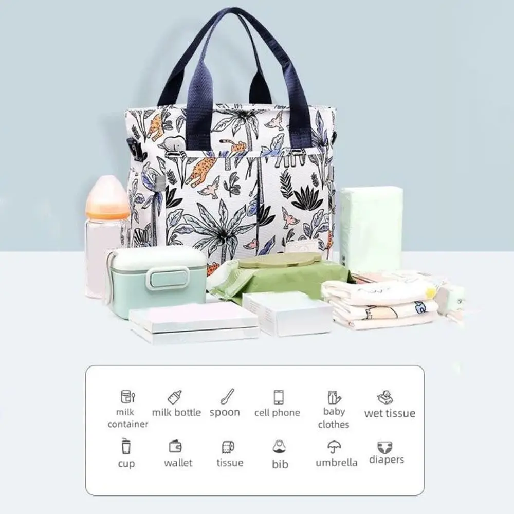 

Portable Printed Mommy Bag Large Capacity Waterproof Baby Nappy Bag Lightweight Wide Opening Baby Care Bag Travel