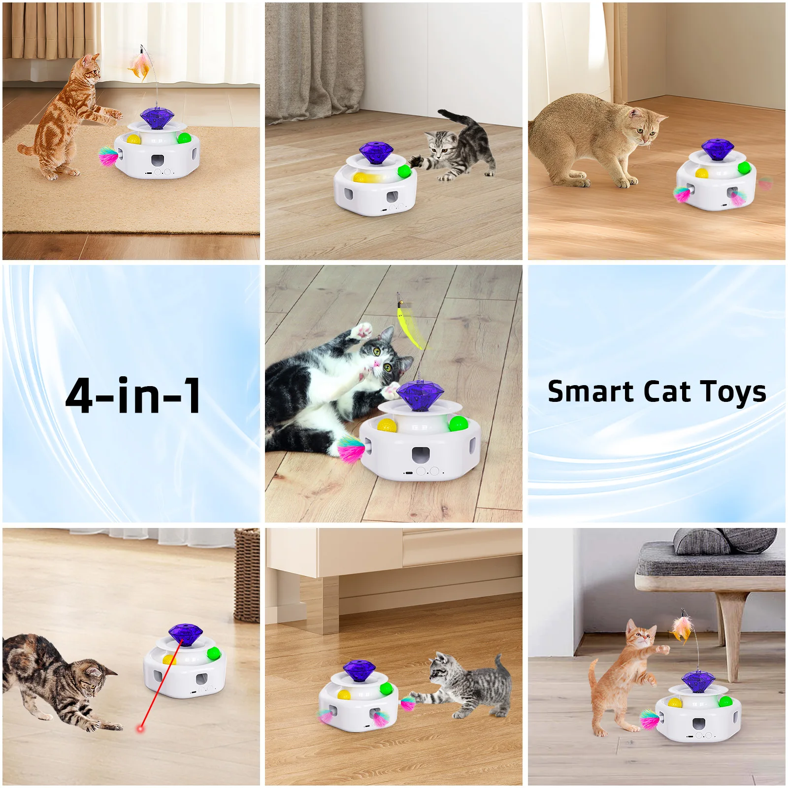 4 in 1 Rotatable Track Amusement Plate Cat Toy with Amusing Cat Stick Cat Intelligence Interactive Training Toy with Balls