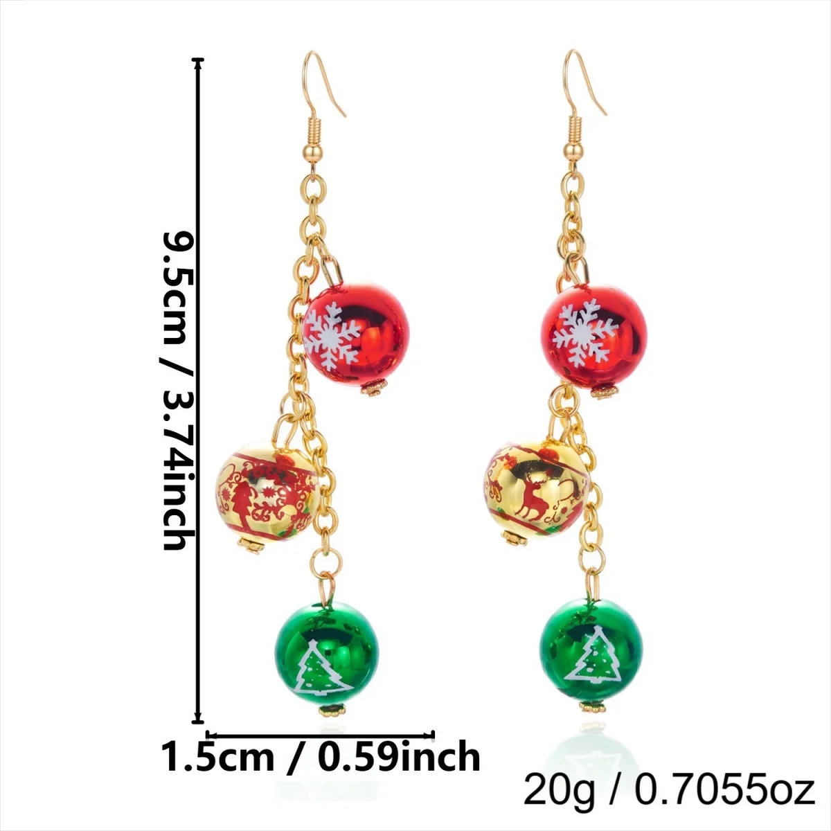 Weihnachtliche Emaille-Ohrringe mit Rentier-Schlitten-Motiv für Damen, Schneeflocken- und Rundform-Ohrringe, hängende Ohrringe, neues Geschenk für Weihnachtsfeiern und Feiertage, Schmuck. – Detail 4
