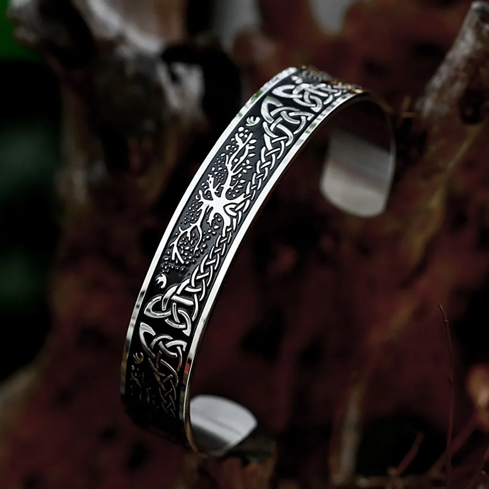 Black Stainless Steel Viking Rune Bracelets For Men Women Retro Viking Tree of Life Bracelet Biker Fashion Jewelry Amulet Gift image 3