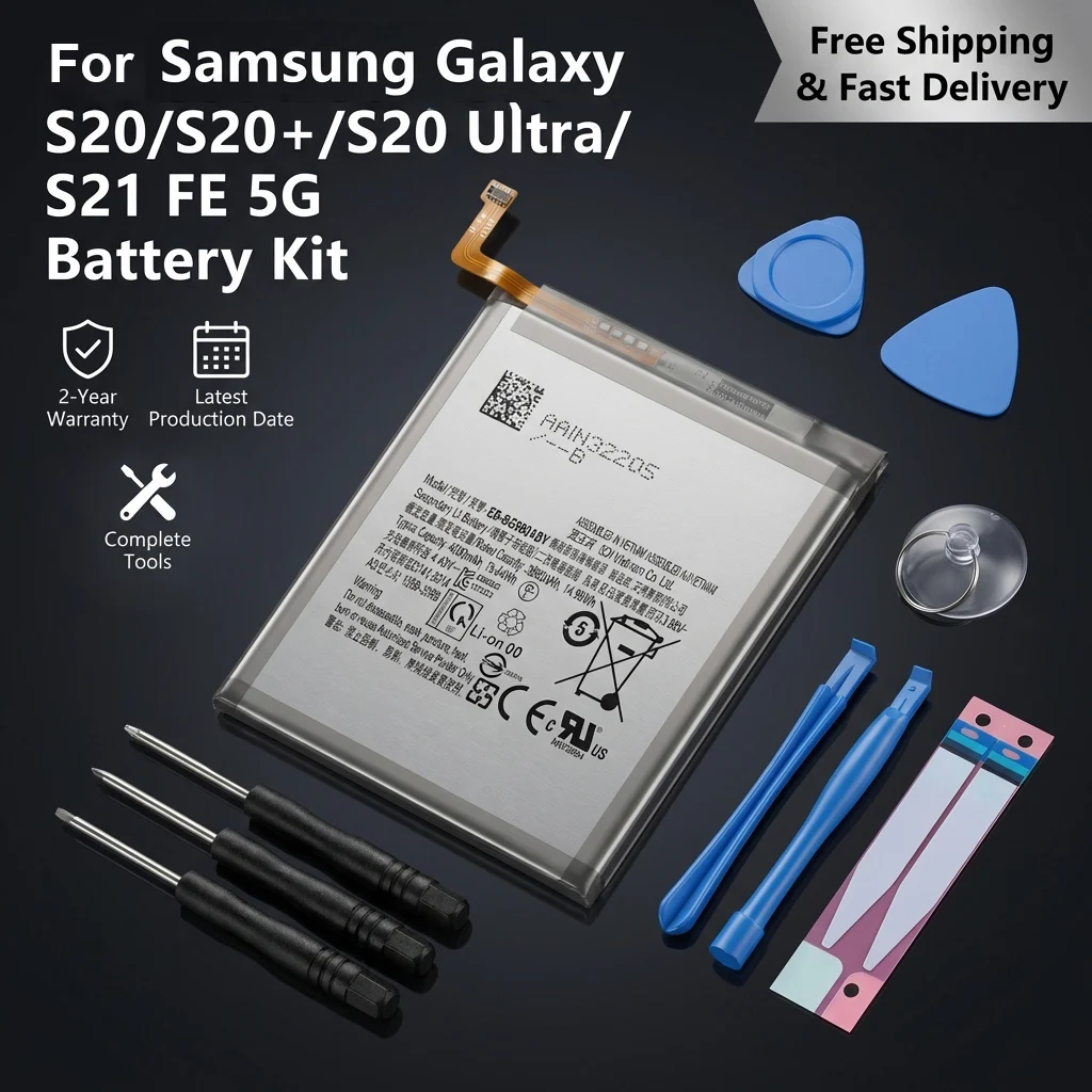 

High Capacity Replacement Battery for Samsung Galaxy S21 FE S20 Plus S20 Ultra S20 4000mAh 4500mAh 5000mAh Long Lasting + Tools