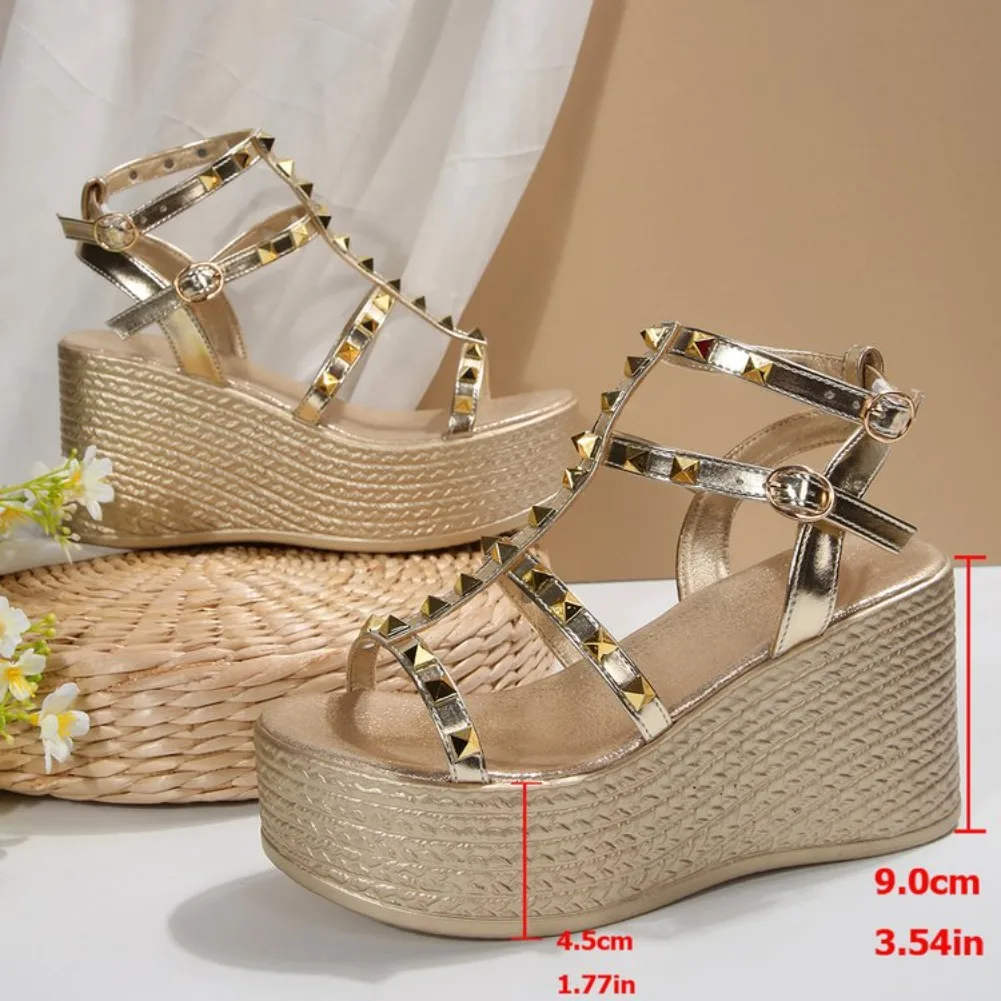 

Women's Platform Sandals Summer Women Roman Sandals Fashion Rivet Wedges High Heeled Sandals Women Casual Sandal Sandalias Mujer