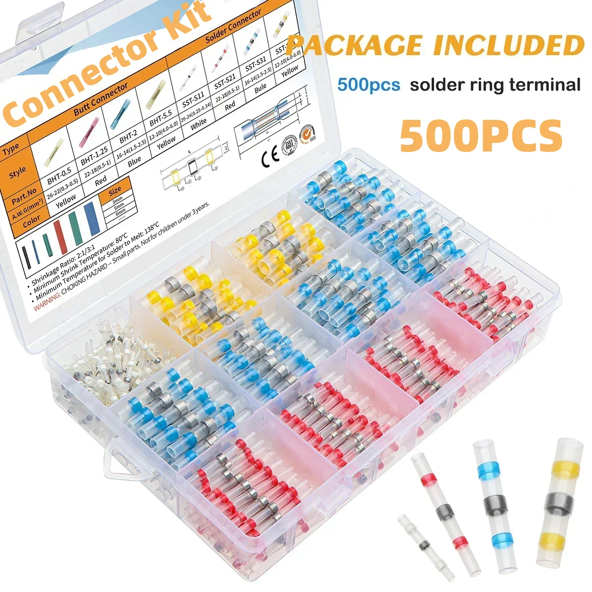 500 قطعة الحرارة يتقلص بعقب طقم توصيل مقاوم للماء لحام ختم محطات الأسلاك لإصلاح الكابلات الكهربائية البحرية للسيارات