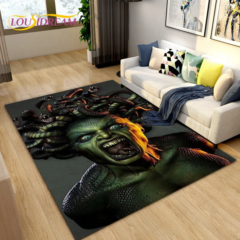 3D Medusa Snake Horrible Area Rug Large,Carpet Rug for Living Room Bedroom Sofa Doormat Decoration,kids Play  Non-slip Floor Mat