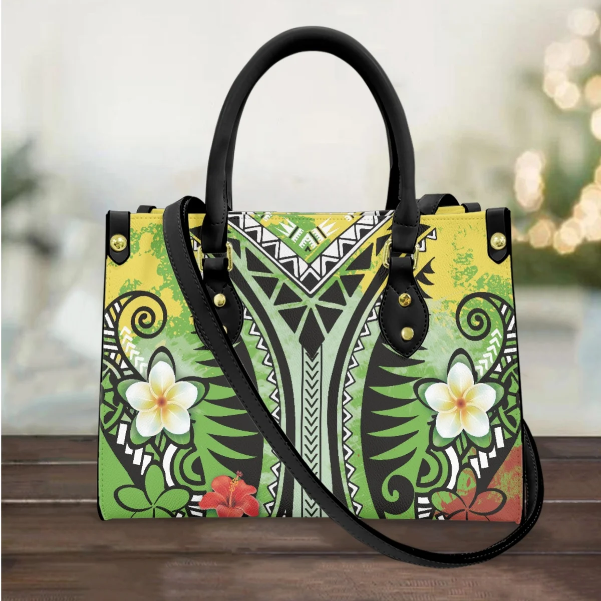 

Polynesian Printed Women Fashion Totes Bag Hibiscus Flower Brand Design Leather Handbag Female Clutch For Party Work Commuting