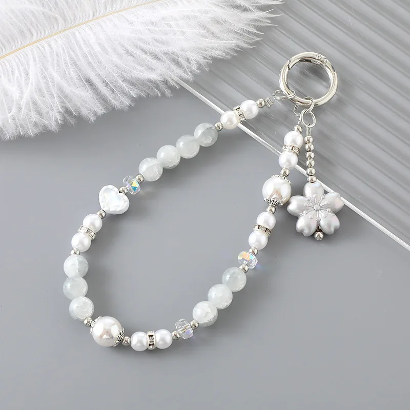 Fashionable Pearl Love Beaded Mobile Phone Pendant Luggage Keychain Accessories