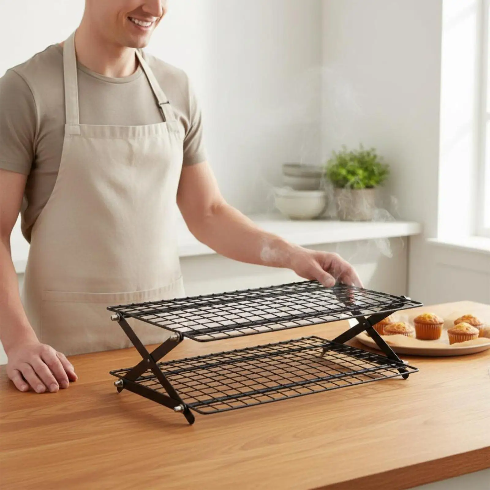 Foldable Cooling Rack Space Saving Adjustable Multi Tier Stand for Kitchen Bakery Cake Pastry Cooling