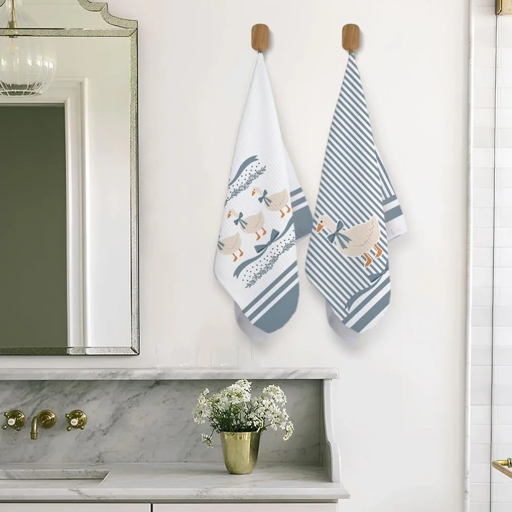 2 packs of blue bow tie goose pattern towels, goose theme gifts