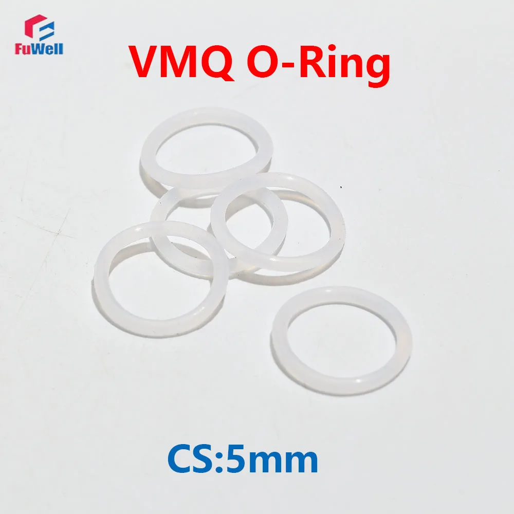 Fuwell 1/2/5pcs VMQ O Ring CS 5mm Soft Silicone Flat Pad Washer Soft Rubber Seal Gasket OD 100~375mm White Silicone Seal Washers