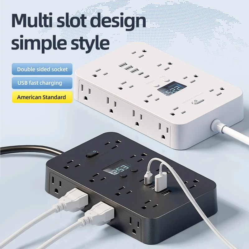 

US Standard Extension Plug Board with Double-sided Side Sockets Portable USB PD Porous Fast Charging for Business Travelling