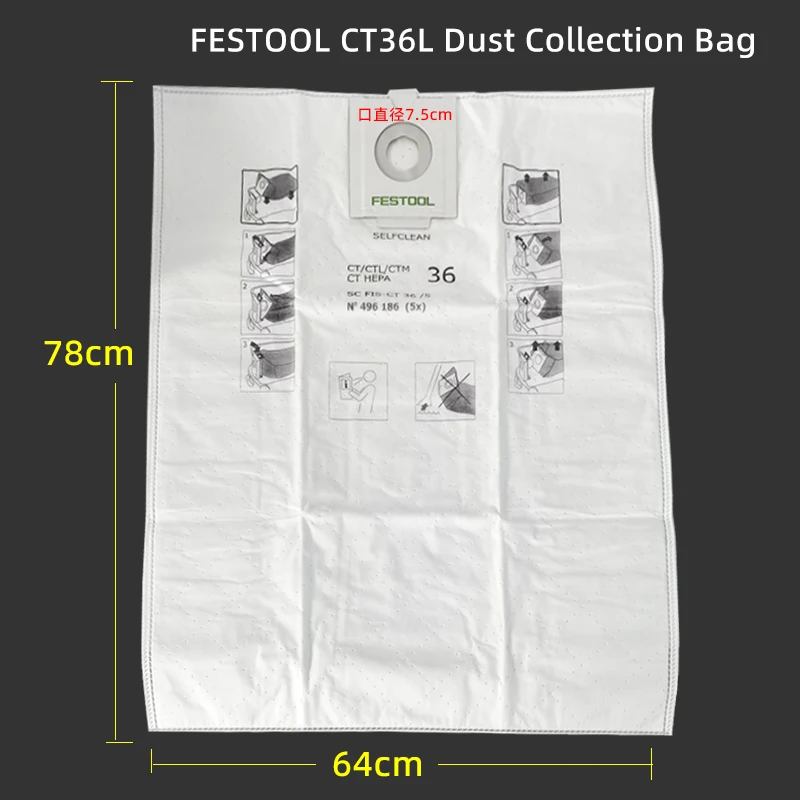 FESTOOL Dust Collection Vacuuming Bag CT26L/36L Vacuum Cleaner Dust Collection Bag Sander Dust Collection Bucket Non-woven Bag