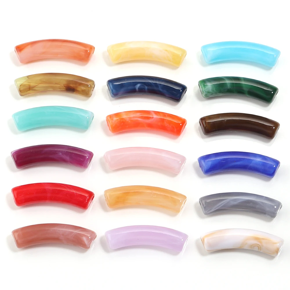 30 Stück 31 x 8 mm gebogene Acryl-Röhrenperlen, zweifarbig, Bambusrohrperle, gebogenes Rohr, lose Perlen für Schmuckherstellung, DIY-Armband, Halskette