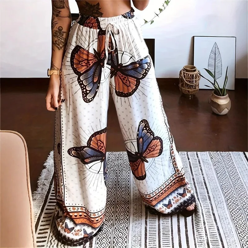 

2026 European and American New Summer Women's Butterfly Printing Loose Wide-leg Pants
