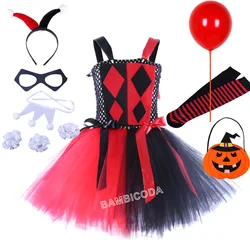 Girls Clown Joker Costume Cruella De Vil Halloween Villain Fantasy Cosplay Dot Fancy Dress Birthday Tutu Dress 3-12Y