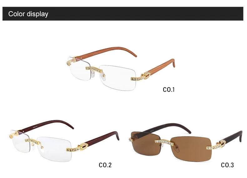 Kenbo Vintage randlose Rechteck Sonnenbrille für Frauen Männer Luxus Brille Mode Kristall Holz Brillen Sonnenbrillen uv400 – Detail 5