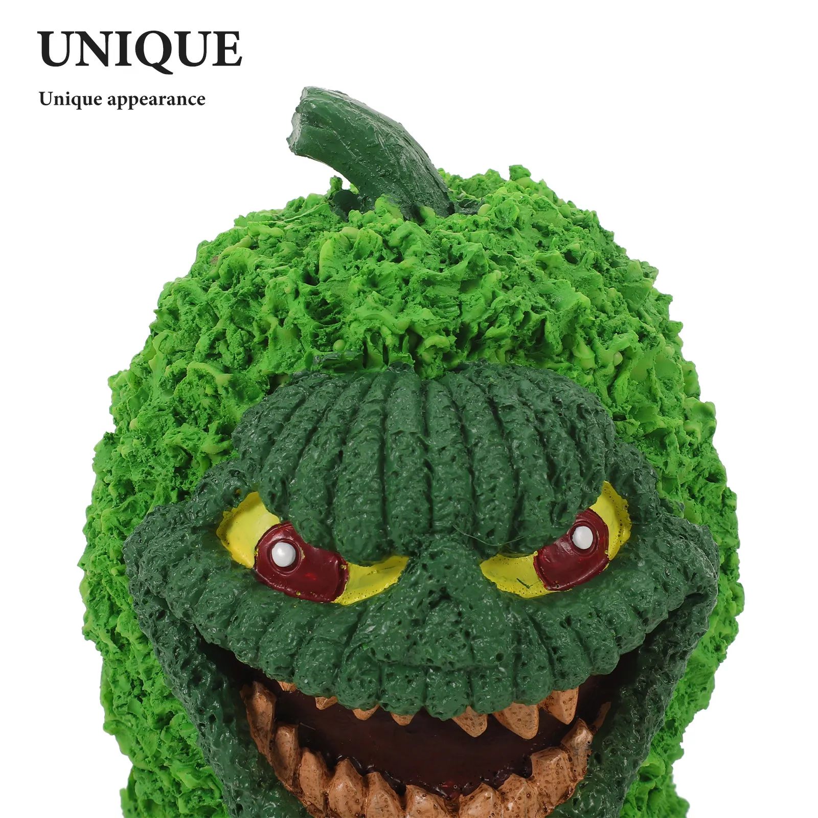 Gothic Green Pumpkin Monster Statue Resin Halloween Decor Spooky Autumn Fall Desktop Shelf Mantel Tabletop Office Car Dashboard