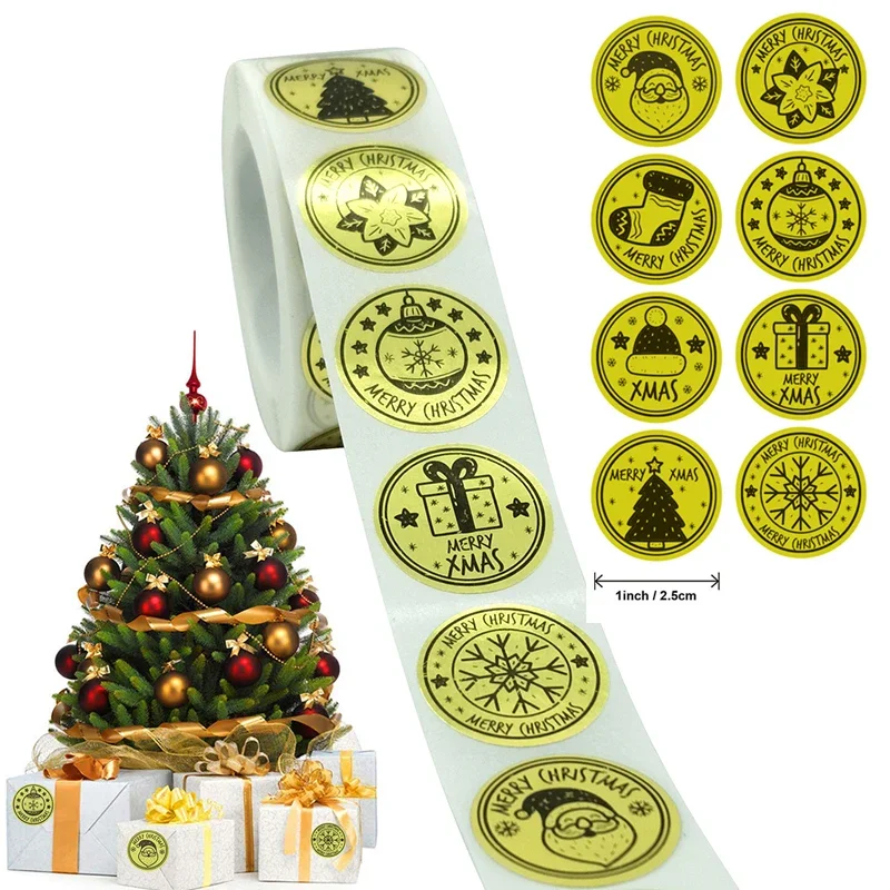 500Pcs Merry Christmas Handmade Sticker Gold Christmas Card Box Label DIY Gift Baking Package Sealing Stickers Party Supplies