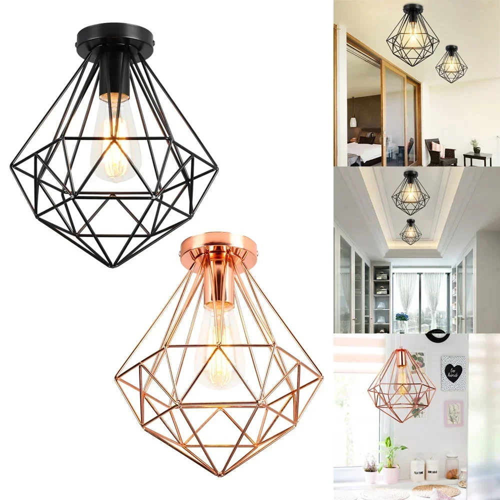 Vintage Ceiling Light Retro E27 Lamp Holder Bulb Metal Lampshade Cage Ceiling Lighting Mount Pendant Light Home Decor Plafonnier