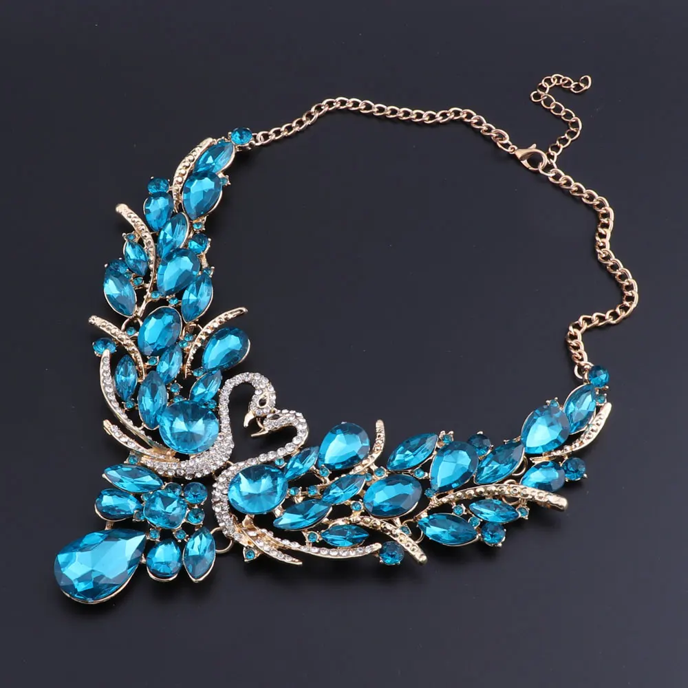 New Africa Wedding Jewelry Sets Blue Crystal Swan Necklace Earrings For Women Bridal Jewelry Sets