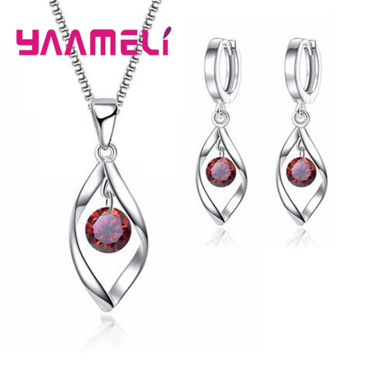 CZ Necklace Earring Bridal Jewelry Sets Wholesale S925 Sterling Silver Color Shining Cubic Zircon Water Drop Wedding Engagement