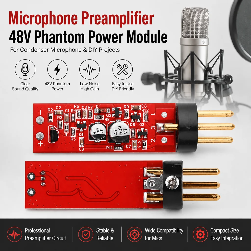Large Diaphragm Condenser Microphone Recording Amplifier Module 15-48V Phantom Power Electret Microphone Diy Circuit Board