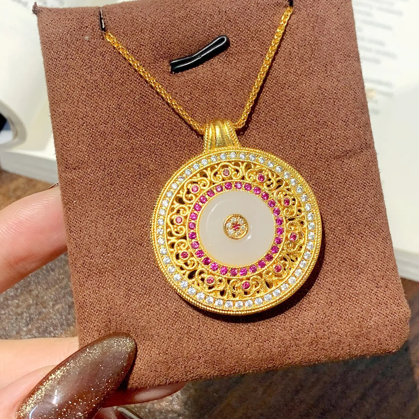 Luxury 24K 9999 Pure Gold real gold Hollow Point Drill Safe Buckle Pendant Necklace Women's Clavicle Chain