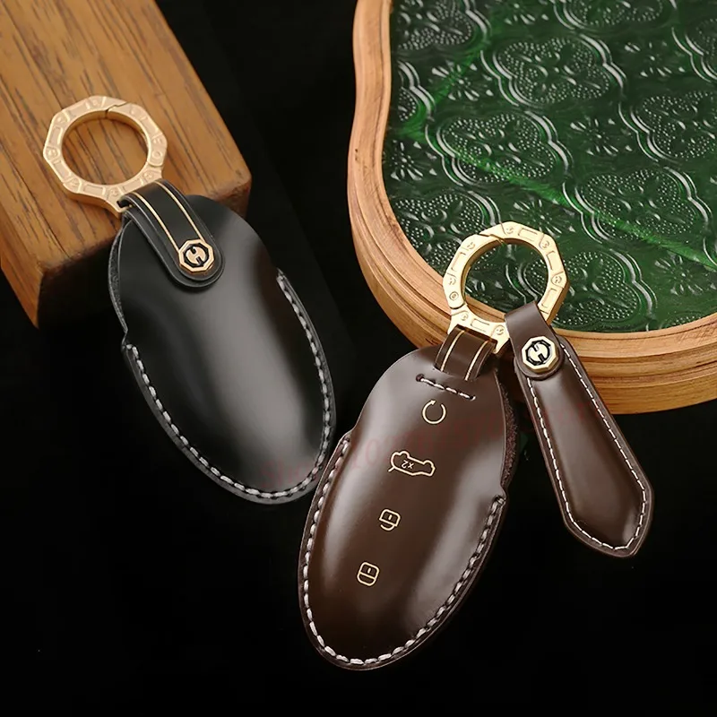 High-End Personality Genuine Leather Key Case Cover Protective Shell Bag Keychain For BYD Yangwang U8 New Energy Car Accessories