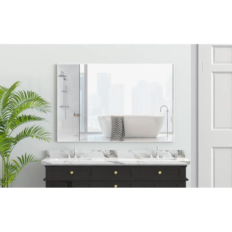 

48"x32" Large Modern Rectangle Bathroom Mirror with White Aluminum Frame for Vertical or Horizontal Wall Mounting in Bathroom,