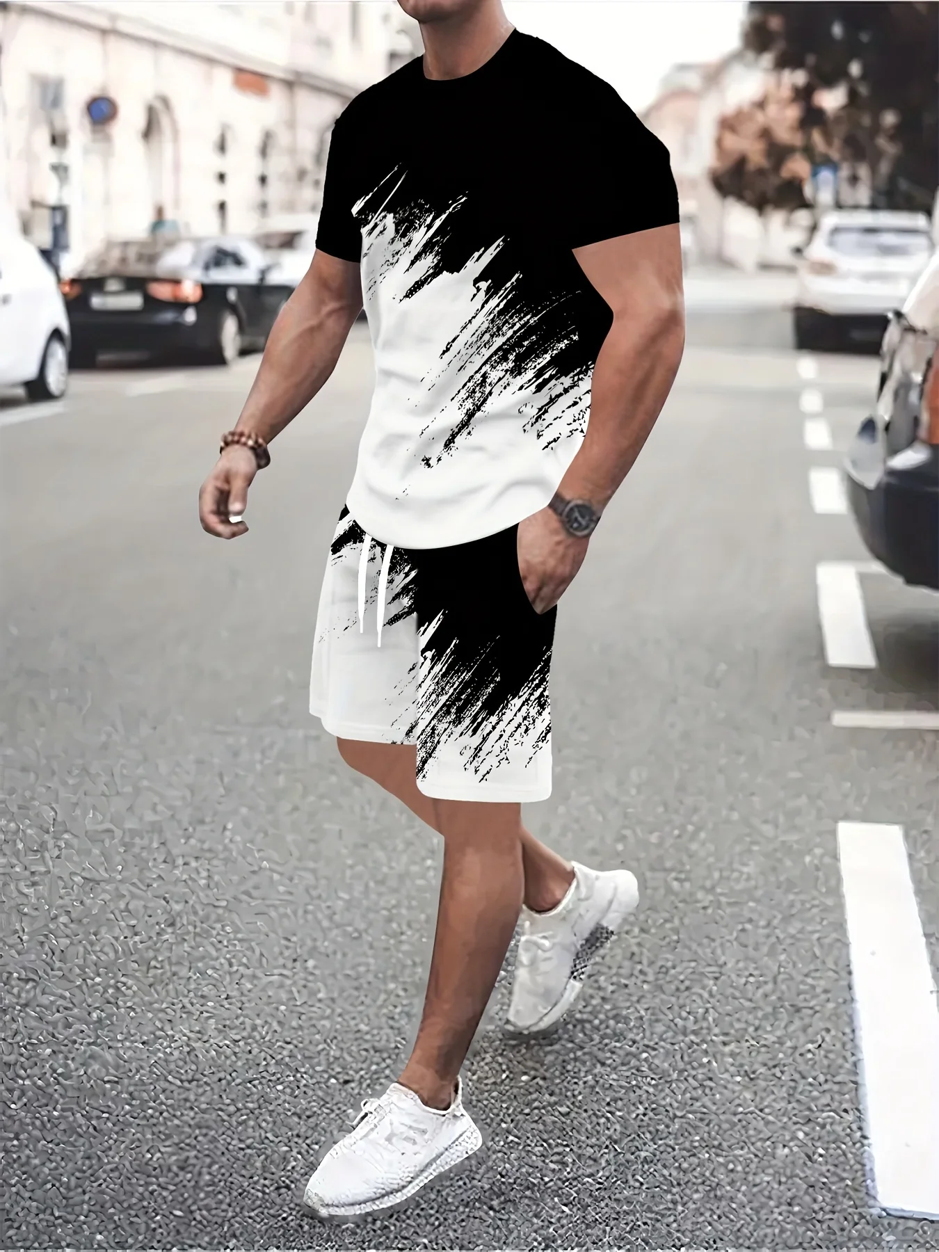 2025 Outdoor Sports, Leisure, Fashion, Contrasting Colors, 3D Digital Printing, Short Sleeved T-shirt, Shorts Set