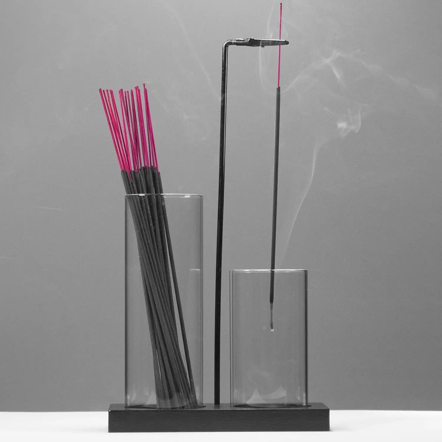 2-in-1 Glas-Räucherstäbchenhalter mit Ascheauffangschale Schwarz