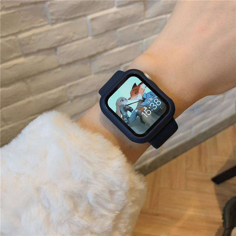 

Pop Glass+Case+watchbands For Apple Watch Band 44mm 41mm 45mm 40mm 38mm 42mm Silicone Bracelet IWatch Serises 9 8 4 5 6 SE 7 Ban
