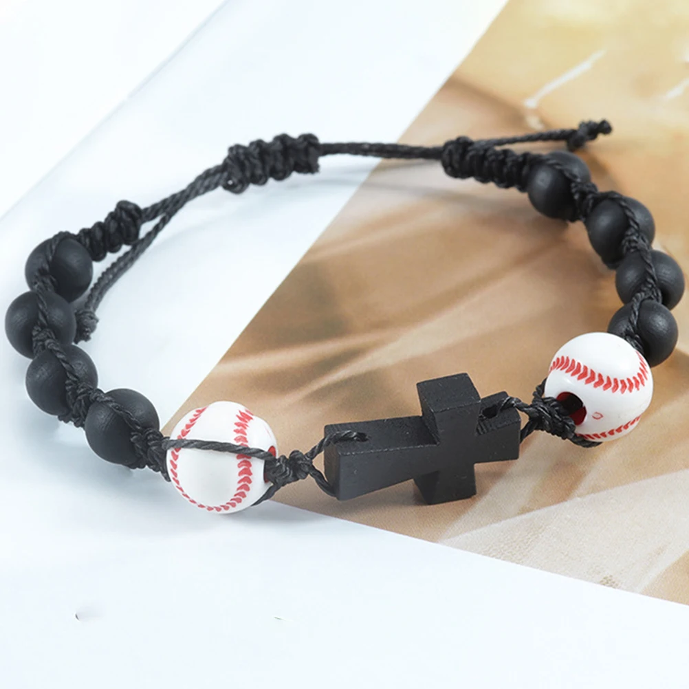 

Baseball Bracelet Adjustable Braided Wooden Beads Polyester Charms Sports Ball Theme Party Favors Men Women Kids Gifts