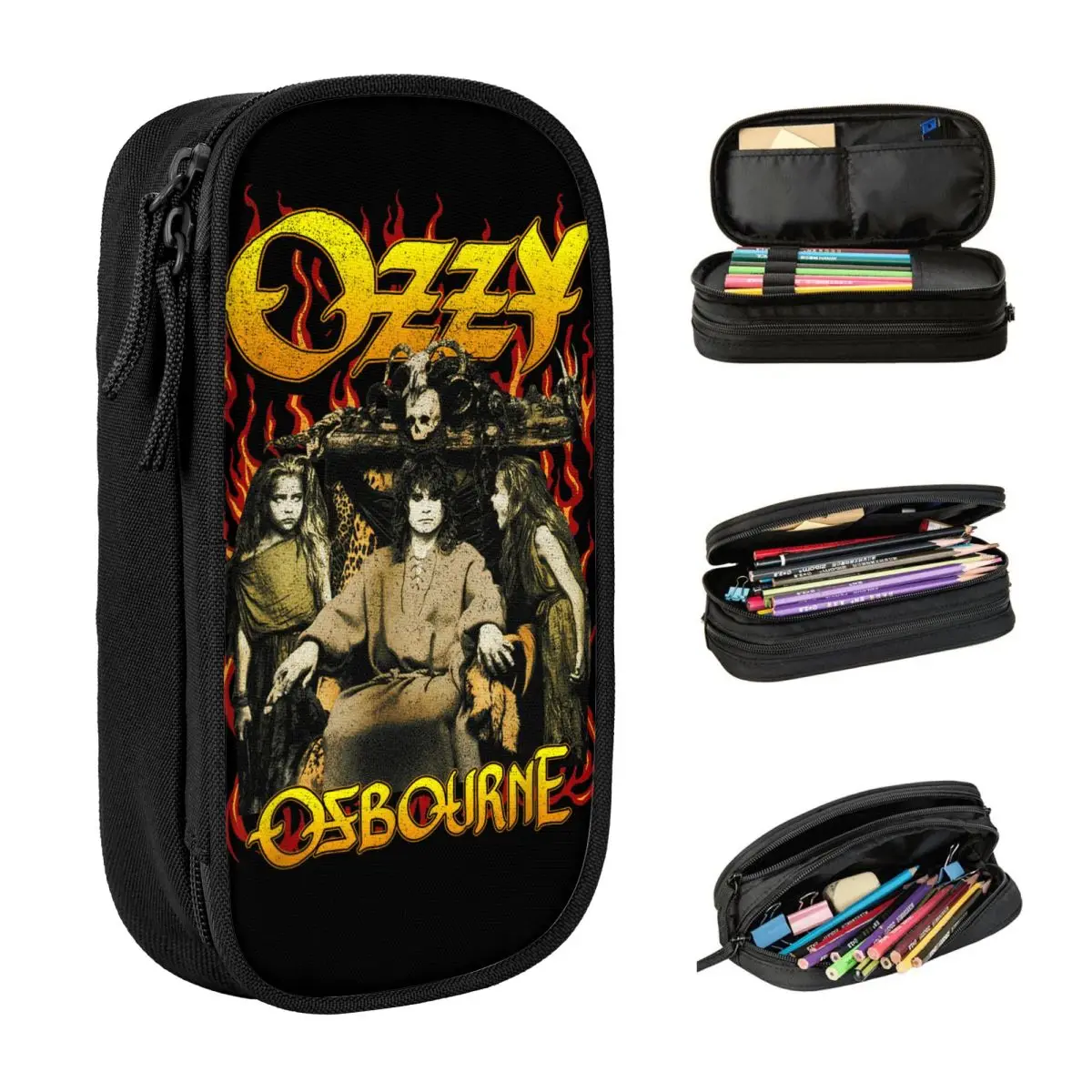 

Lovely Pencil Case Heavy Metal Rock Ozzy Osbourne Red Flame Pencil Bag School Pencil Cases Boy Girl Canvas Stationery Organizer