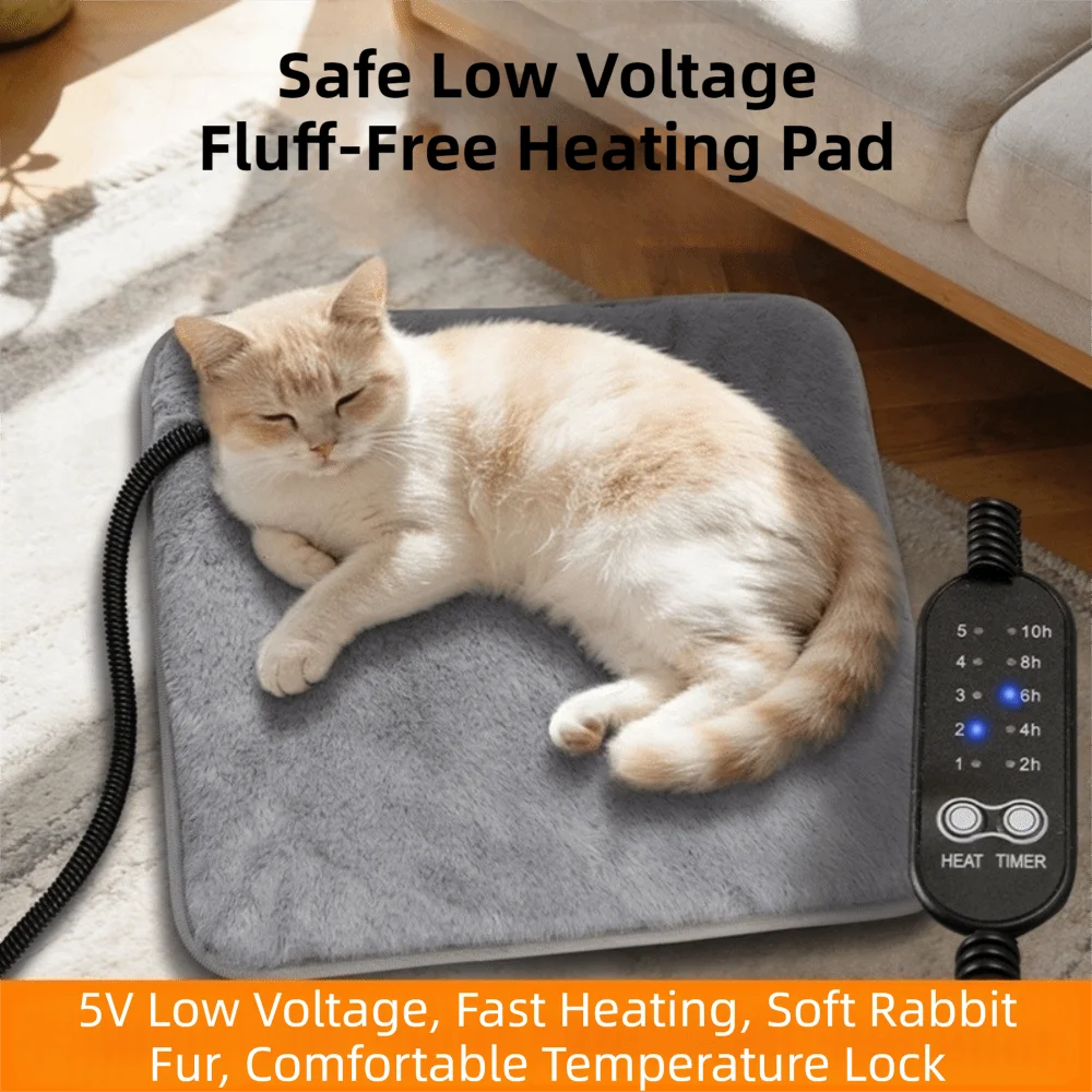 Adjustable Pet Electric Blanket Constant Temperature Anti-Slip Heated Pet Pad Warm Plush Pet Heating Pad for Cats and Dogs