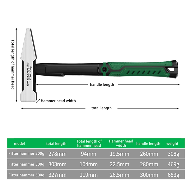Martillo de pico de pato con revestimiento plástico, cabeza de martillo de 500 g, martillo de fontanero, herramientas de ferretería, decoración de edificios, martillo de cabeza plana de 200/300 g