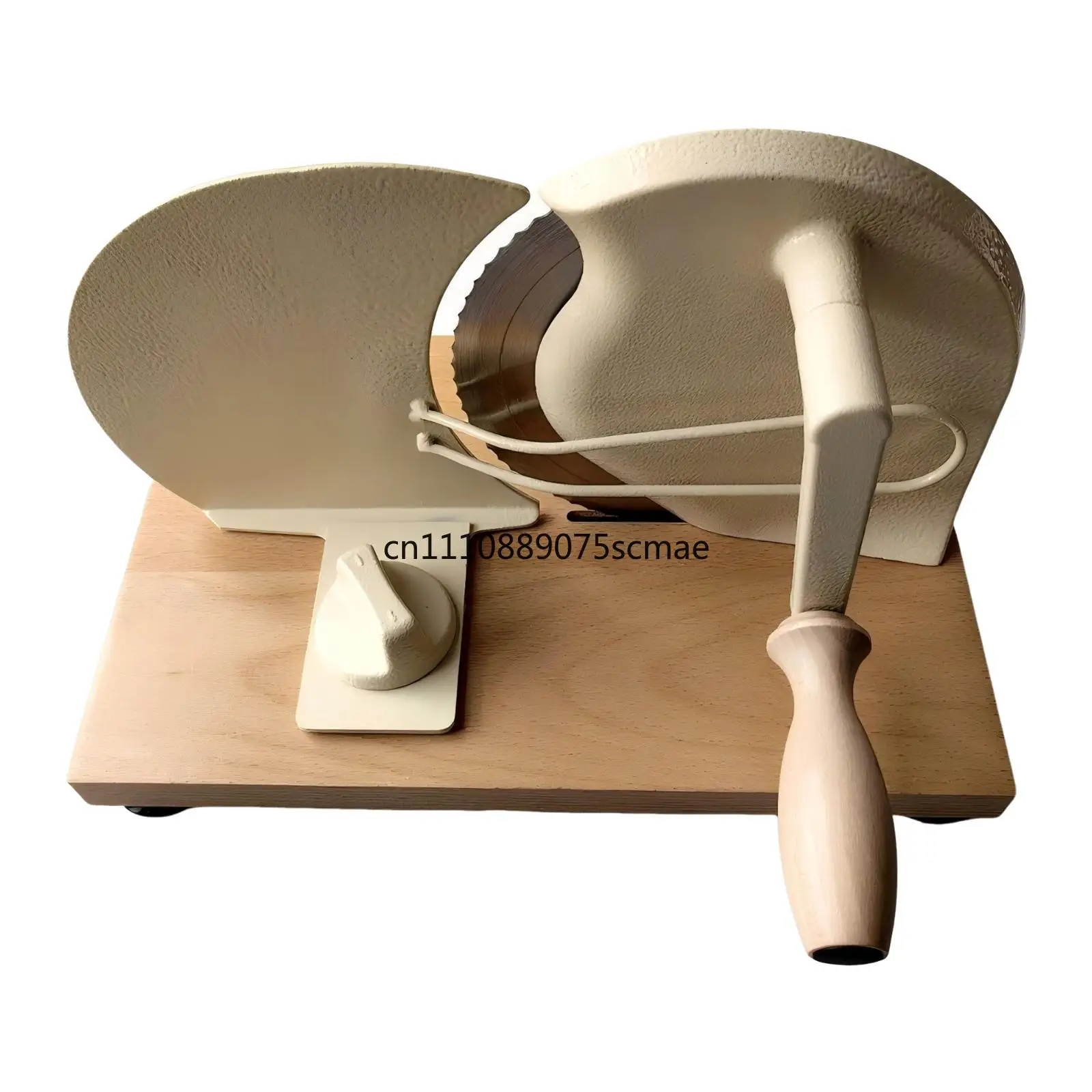 Wooden Base Manual Bread Cutter, Hand Cranked Even Slicer for Toast Bread