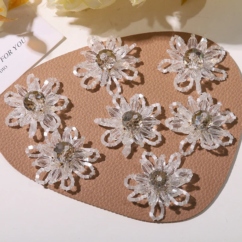 Clog Shoe Ornaments Handmade Woven Beaded Crystal Bloom Clear Transparent 1 Piece Korean Trendy Accessory for Casual Footwear