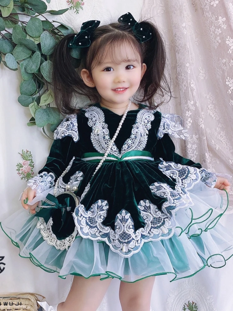 Winter New Baby Girl Sweet Christmas Dress Flower Girl Dresses Wedding Party Handmade Dress Birthday Party Dresses for Girls