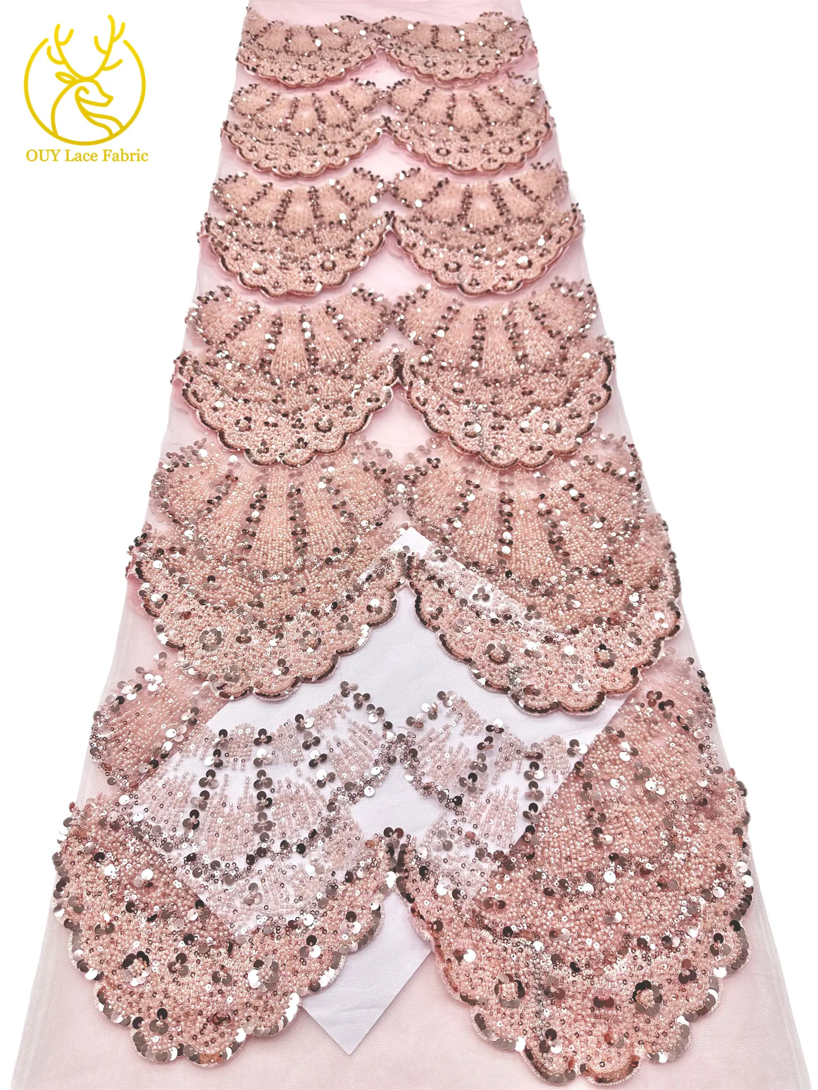 Eleganter DIY handgefertigter bestickter 3D-Spitzenstoff mit Perlen, afrikanischer Pailletten-Tüll, nigerianischer Hochzeitsstoff für Damen, 5 Yards – Detail 10