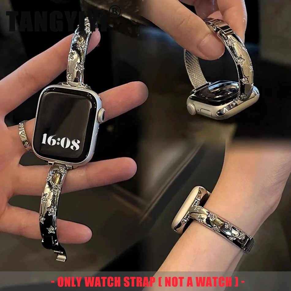 

Роскошный ремешок-браслет со звездами и бриллиантами для Apple Watch S10 9 8 7 6 SE 5 4 3 Ultra 2 38/40/41/42/44/45/46/49 мм, металлический ремешок для часов