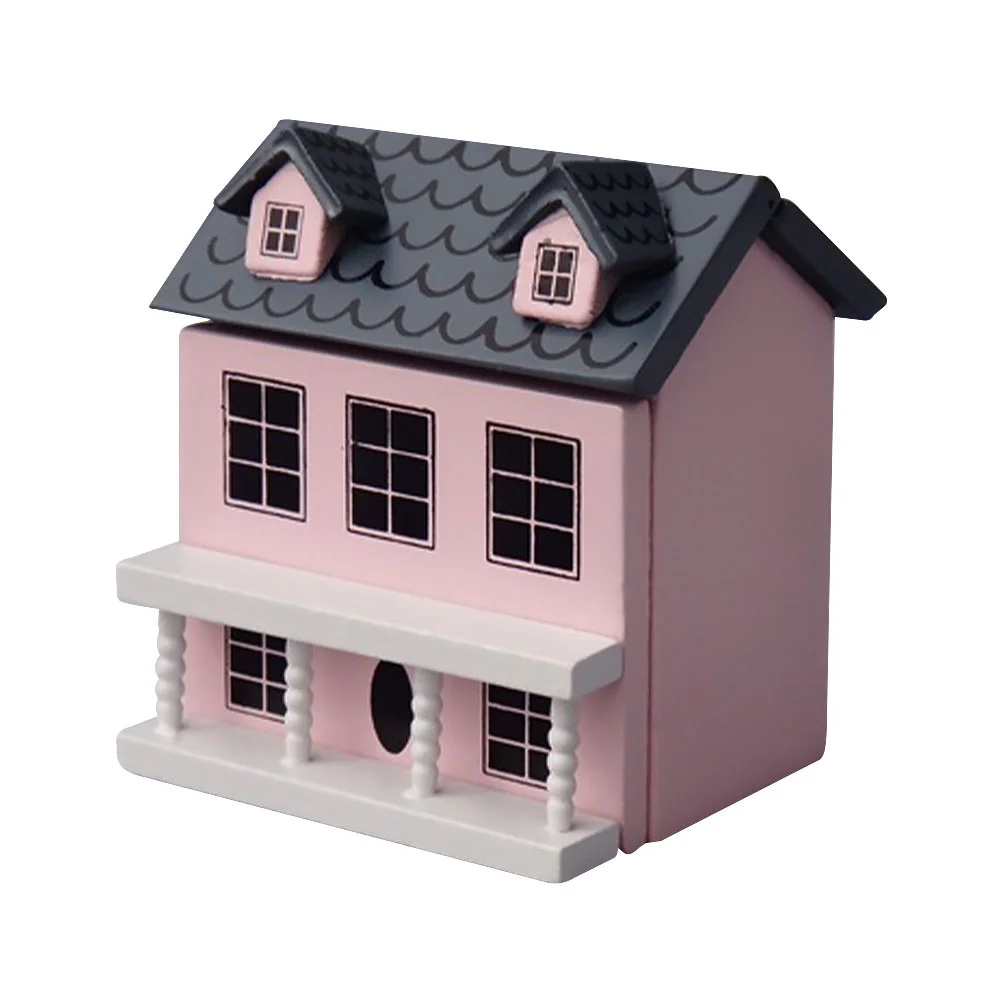 Girls Toys House Scene Layout Adornment Wood Tiny Model Suite Painted Mini Pink Wooden Furniture Decorative Child