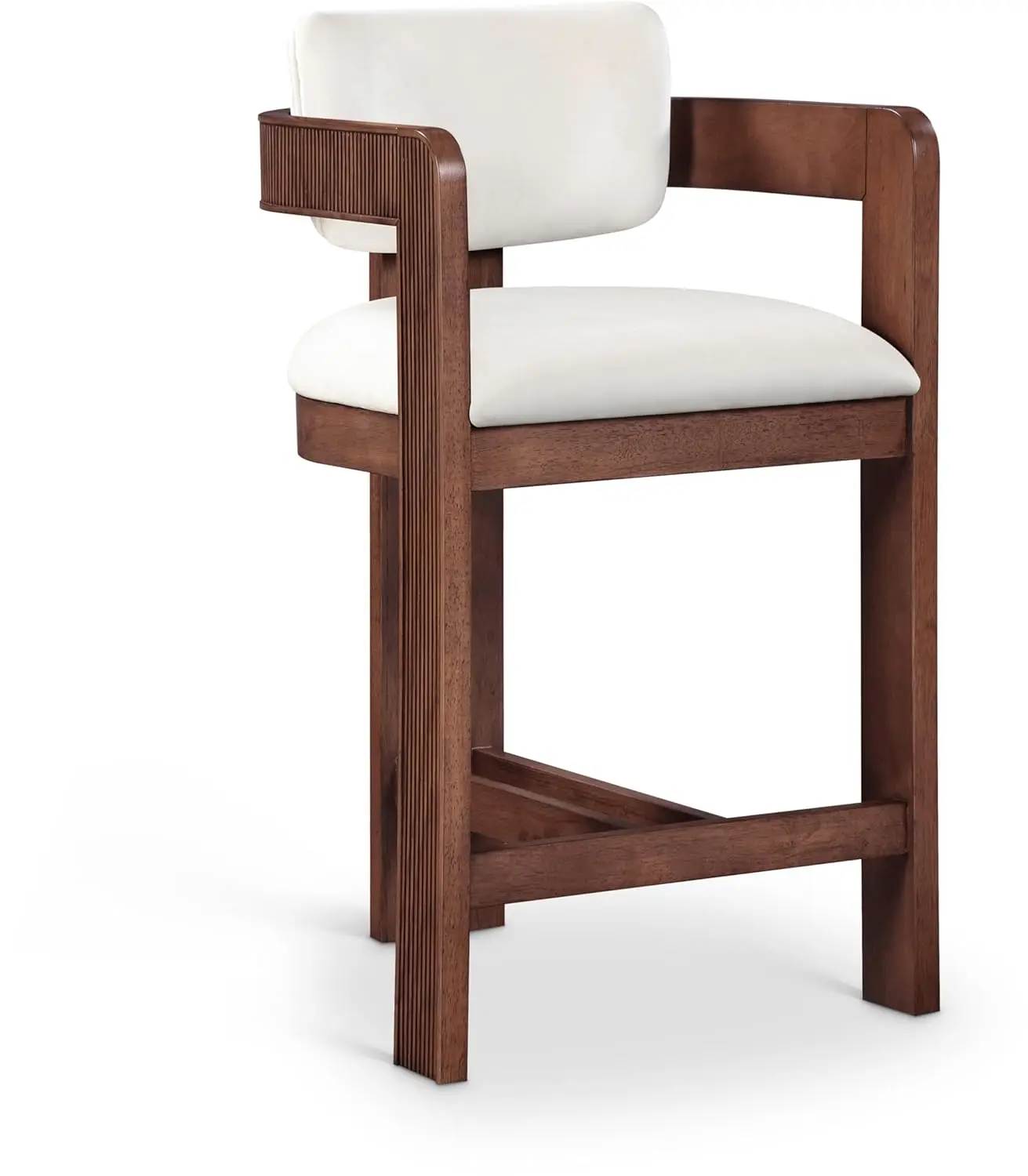 

Art Deco Stool with Ultra Luxe Cream Velvet, 460 GSM Velvet, Solid Wood Brown Walnut, Customized