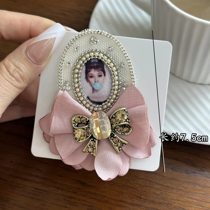 Koreanische Strass Perle Abzeichen Broschen für Frauen Rosa Stoff Bogen Revers Pin Mode Schal Taste Brosche Zubehör für Rucksäcke – Detail 4