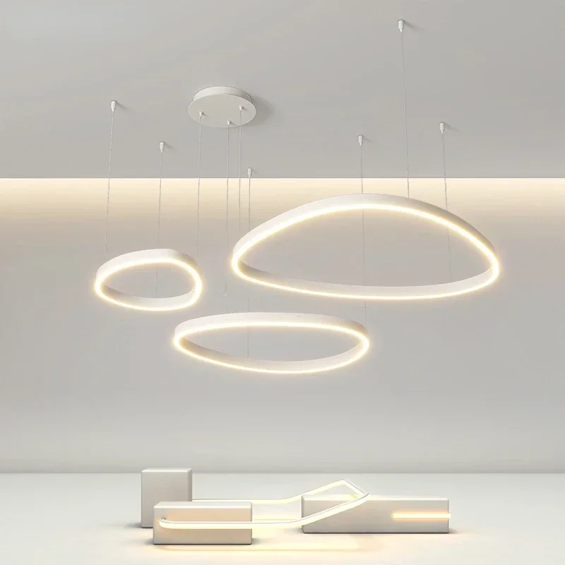 

Modern Circle Pendant Lights Living Room White Black Chandeliers Bedroom Restaurant Hanging Lamps for Room Decor LED Fixture