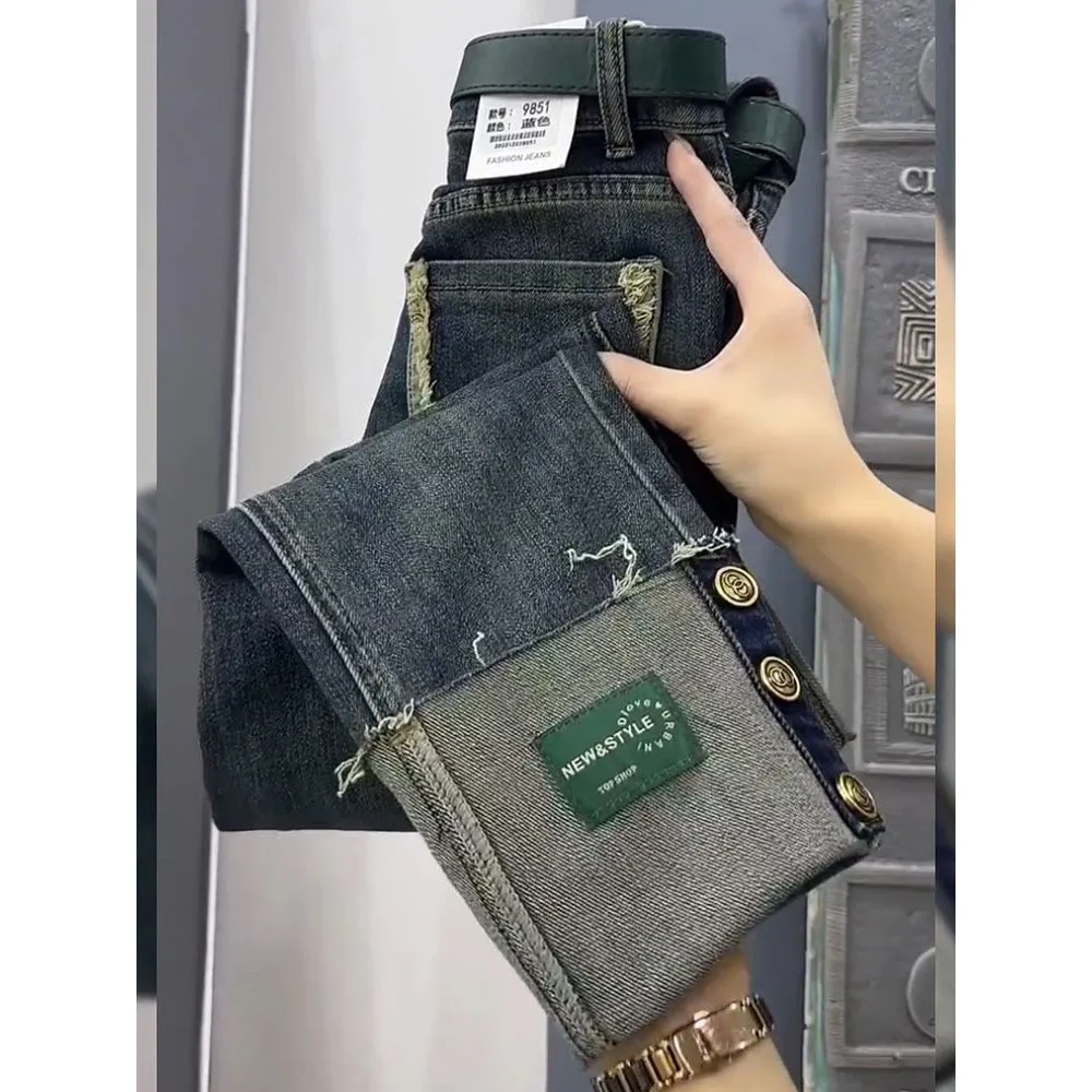 NEW Spring Autumn High Waist Straight Jeans Large Size Loose Fit Stretch Denim Pants Casual Ladies Ankle-Length Jeans Pants